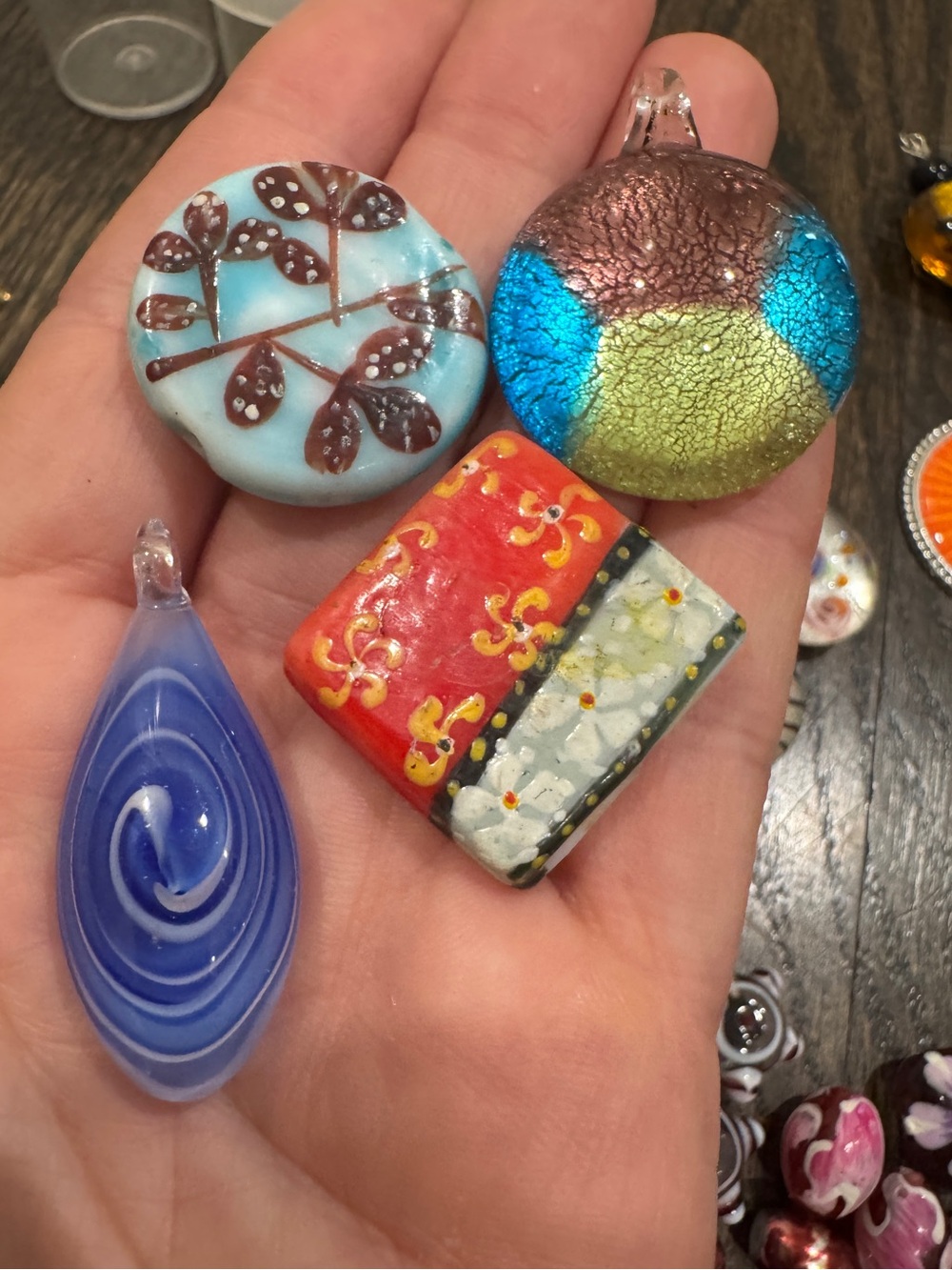 Mixed Artisan Glass Pendants Ceramic Beads Shells Craft Collection - Picture 2 of 12